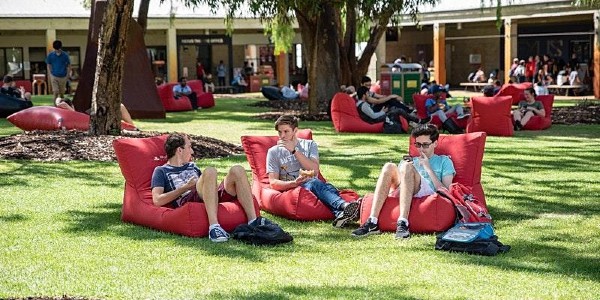 Students sitting on Murdoch bean bags