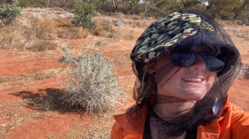 A selfie by Miss Duncan working in the field.