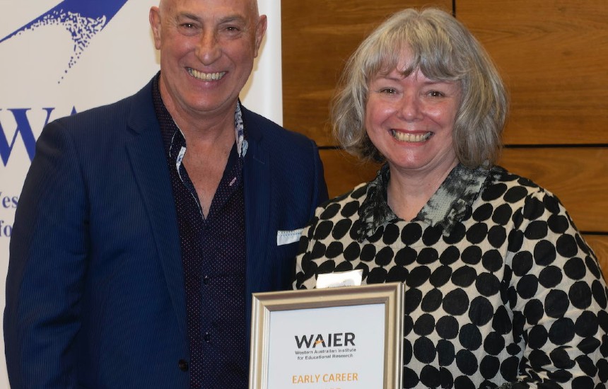 Jane Merewether with Conferred by WAIER Vice-President Dr Paul Gardner - WAIER