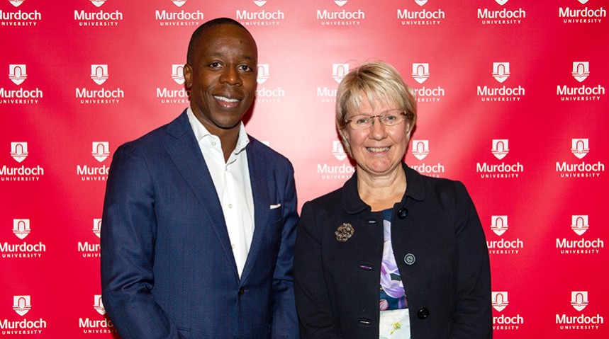 Mr Kojo Anna, keynote speaker at the 2019 Africa Australia, with Murdoch University Vice Chancellor Eeva Leinonen