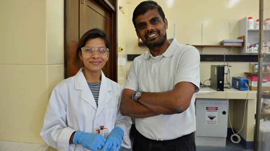 Eggshell researchers Manickam and Kethaki Wickramaarachchi