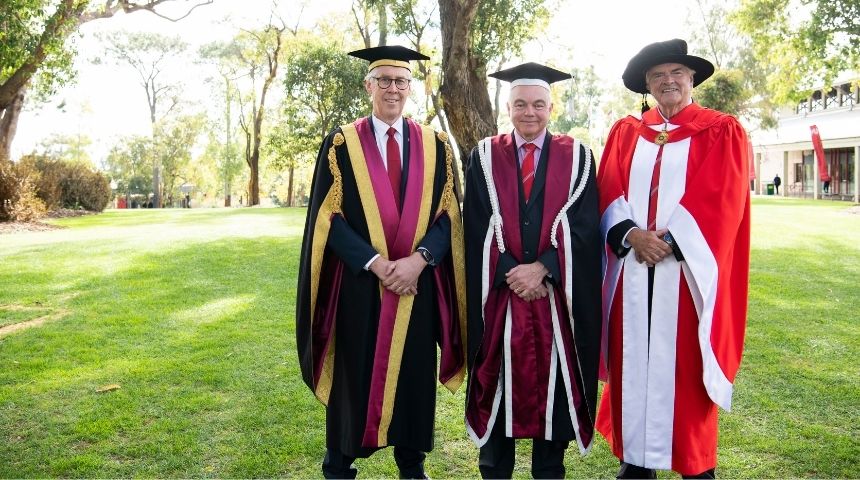 Murdoch University Chancellor Gary Smith, Vice Chancellor Professor Andrew Deeks and Governor of Western Australia Kim Beazley AC