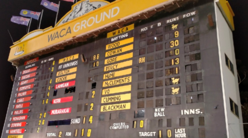WACA score board shows Murdoch victory in VC challenge match