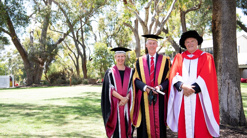 Murdoch University Chancellor Gary Smith, Vice Chancellor Eeva Leinonen and Governor Kim Beazley