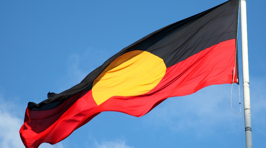 Aboriginal flag on a flag pole