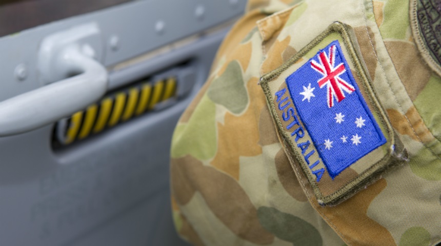 Australian flag patch of the sleeve of an army uniform