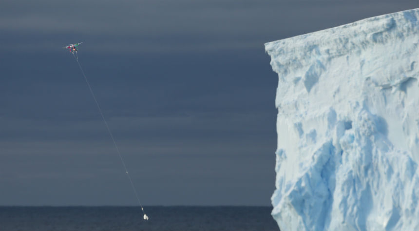 Drone water sampling iceberg. Photo credit Marine National Facility