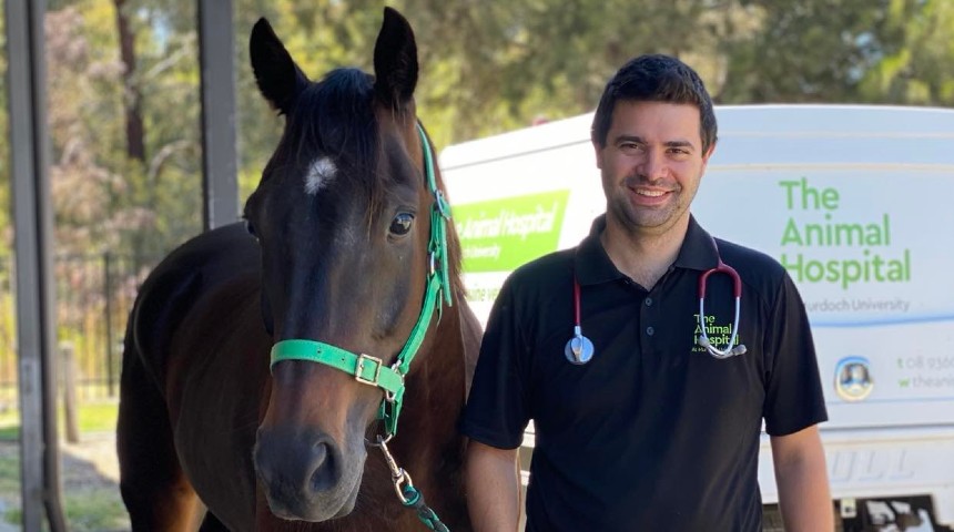 Murdoch University Senior Lecturer and Registered Specialist in Equine Medicine, Dr David Byrne with horse.