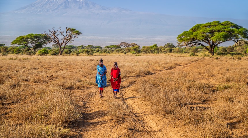 Maasai women crossing the savannah