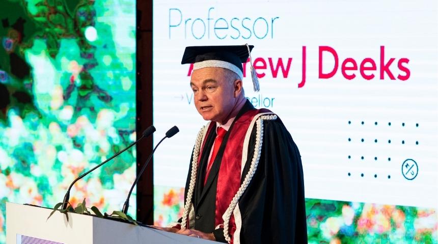 Murdoch University Vice Chancellor Professor Andrew Deeks in full regalia