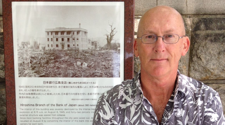 Mick Broderick at the Bank of Japan in Hiroshima