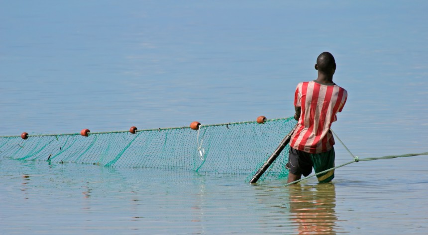Fisherman pulling his net in Mozambique