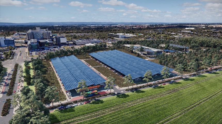 An artists impression of Murdoch University's proposed solar car park