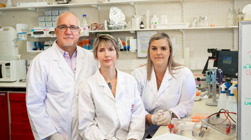 three researchers in a lab at Murdoch University