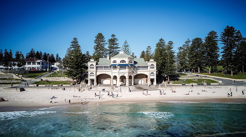 Shot of the Tea Rooms at Cottesloe Beach taken from the water