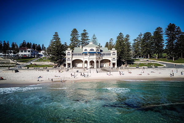 Shot of the Tea Rooms at Cottesloe Beach taken from the water